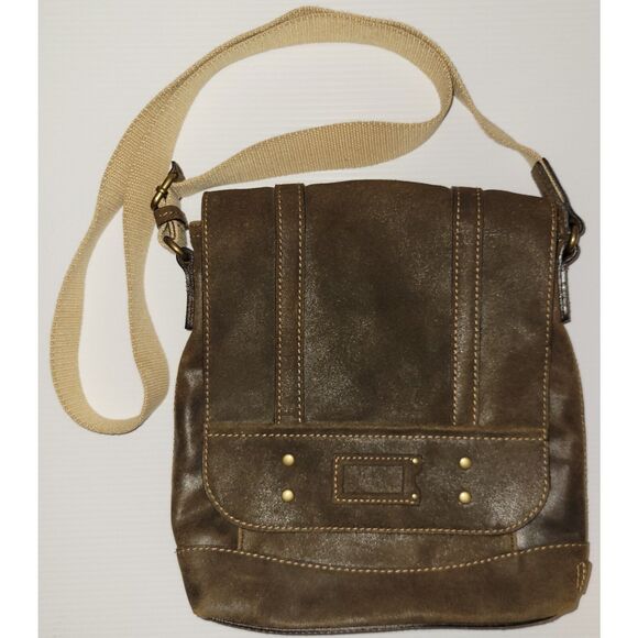 NWOT Patricia Nash Brown North South Moto Messenger Crossbody Leather Unisex Bag - Picture 1 of 12